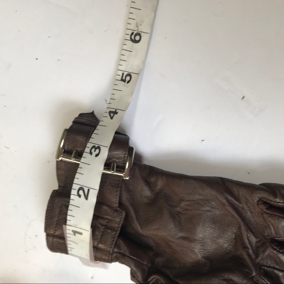Michael Kors Moto Leather Gloves Buckles Lined Silver Hardware Small Brown Lined - Picture 7 of 11